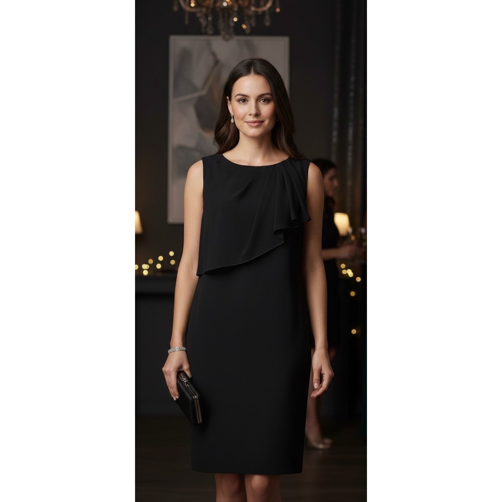 Tahari Dress Women 10 Black Arthur S Levin Midi Knee Length Classy Elegant Party